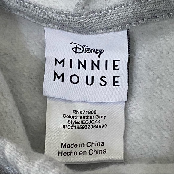 DISNEY Minnie Mouse Embroidered Bow Flowers Gray Hooded Sweatshirt Size L - Picture 9 of 12